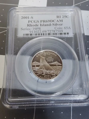 2001-S Silver Rhode Island Quarter PR69DCAM PCGS  - Image 1 of 2