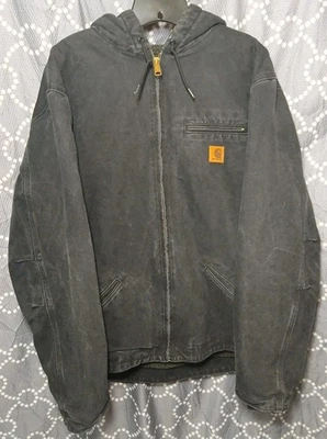 VTG Carhartt Jacket J141-BLK Sherpa Lined Size XL Active Hooded Workwear - Image 1 of 4