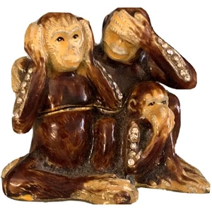 Trinket Box Hear speak See No Evil Wise Monkey Enamel Crystal Kingspoint Design - Picture 1 of 17