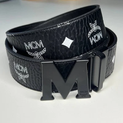 Auténtico cinturón de cuero reversible con hebilla negra MCM para hombre Foto 1 de 4