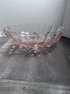 Pink Depression Glass Oval Bowl Footed Fruit Vintage - Picture 1 of 11