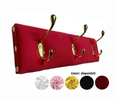 Appendi Abiti Da Parete  Attaccapanni Con Tessuto Imbottito Rosso  3 Ganci Oro - Immagine 1 di 4