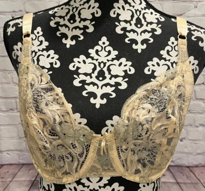 Sujetador Felina Lencería Mujer Beige Floral Encaje Sin Forro Demi Cup Con Aros 34DD Foto 1 de 4