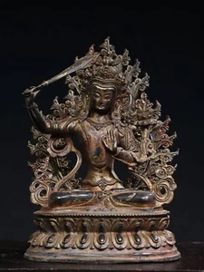 10.2" Old Tibet Tibetan Buddhism temple Bronze gilt Bodhisattva Manjusri statue - Bild 1 von 9