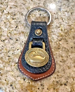 DOONEY AND BOURKE VINTAGE ALL WEATHER LEATHER BLACK/TAN BRASS DUCK KEY FOB - Picture 1 of 4