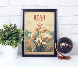 Sego Lily, Utah, Vintage Retro Style Blume, Poster Druck, Wanddeko - Bild 1 von 6