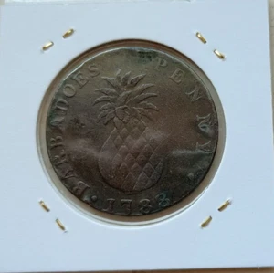 BARBADOS 1 PENNY 1788 TESTA GRANDE ANANAS PICCOLA - Picture 1 of 3