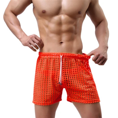 Men Fishnet Breathable Gym Shorts Loose Hollow Out Beach Bottoms Lounge Homewear - Image 1 of 4