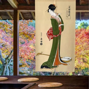 The Lady Print Door Curtain Japanese Music Troupe Geisha Doorway Divide Tapestry - Imagen 1 de 4