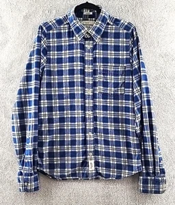 Abercrombie & Fitch Shirt Men's Large Blue Cream Plaid Button Down Long Slv - Picture 1 of 10