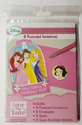 Disney Princess 1st Birthday Party Postcard Invitations Seals Save The Date 8 ct - Image 1 of 2