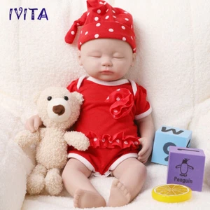 Silicone Sleeping Baby Rebirth Doll 15"Lifelike Eyes Closed Baby Girl Doll IVITA - Picture 1 of 12