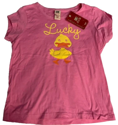 NEW Faded Glory Girls XL 14-16 Pink Balloon Lucky Duck Ducky T-Shirt #FGG16113 - Image 1 of 4
