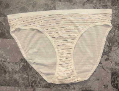 NUEVO SIN ETIQUETAS BRAGAS BRAGAS VICTORIA'S SECRET XL MARFIL NEGRO RAYAS PICOT LOGO BANDA Foto 1 de 4