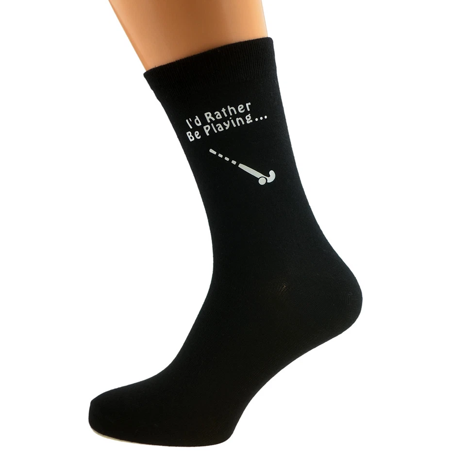 I'd Rather be Playing Hockey with Stick Image Design Printed Mens Black Socks