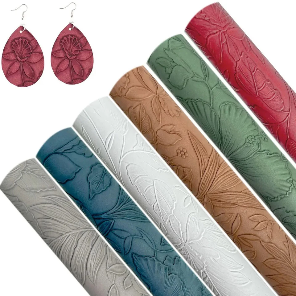 Multisizes EMBOSSED FLOWAL FAUX LEATHER WHOLESALE SHEET For Hair Bow Wallet DIY - Image 1 of 4