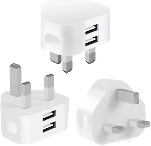 Dual USB Plug UK 3 Pin Adapter Mains Wall Charger 2-Port For Phone Tablet iPhone - Picture 1 of 7