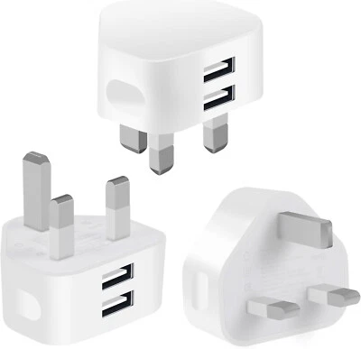 Dual USB Plug UK 3 Pin Adapter Mains Wall Charger 2-Port For Phone Tablet iPhone - Image 1 of 4