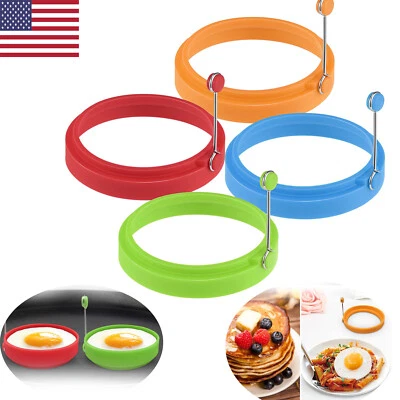 4件装蛋环硅胶炸鸡蛋,不粘鸡蛋烹饪戒指,圆形煎饼 — 第 1/4 张图片