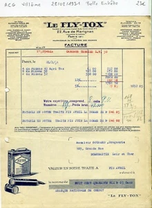Paris VIII ème 22 Rue Marignan - Belle Entête Le Fly Tox du 28/02/1931 - Imagen 1 de 1