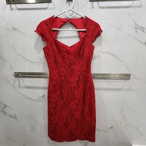 Lauren Ralph Lauren Women Evening Red Lace Dress - Size 6 - Picture 1 of 8