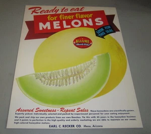 ALLURE MELONS ORIGINALES ANTIGUOS DE COLECCIÓN AÑOS 50 - CARTEL PUBLICITARIO DE CARTÓN - MESA AZ - Imagen 1 de 1