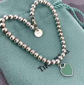 Tiffany & Co Return to Tiffany Blue Enamel Mini Heart Tag Bead Ball Bracelet 7”