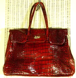 Bolso de Mano CARLA SADE De Colección Cordobés Rojo Cocodrilo Estampado de Caimán Vegano Imitación Cuero - Imagen 1 de 7