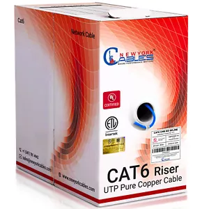 Cat6 Cable 1000ft CMR Solid Bare Copper UL - ETL Listed 23AWG Bulk Ethernet Blue - Picture 1 of 19