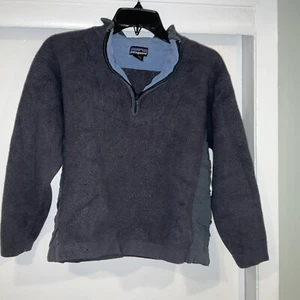 Vintage 90s Patagonia Sweater Womens L Blue Gray Wool 1/4 Zip Up Pullover - Picture 1 of 11