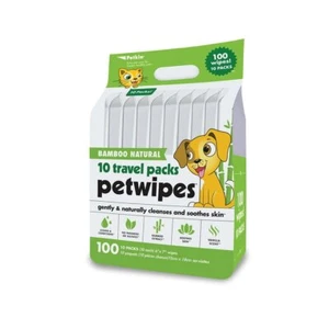 Petkin Pet Wipes Travel Pack Cleans Eyes Ears Face & Body Bamboo 100 Pack - Picture 1 of 1
