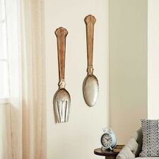 Set of 2 Rustic Farmhouse Spoon & Fork Wall Sculptures Kitchen Utensil Art Decor