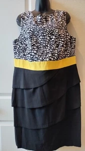 Dress Barn Body Fitting Geometric Black/WHITE/YELLOW Dress SZ 16 Sleveless - Picture 1 of 12