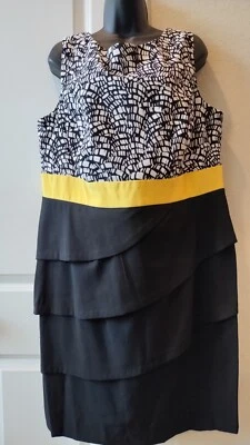 Dress Barn Body Fitting Geometric Black/WHITE/YELLOW  Dress SZ 16 Sleveless - Image 1 of 4