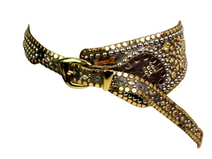 Kippys METALLIC STUDS BROWN REAL LEATHER 1-3 1/2"Wd DRESS WOMEN'S BELT Sz M (F65 - Picture 1 of 17