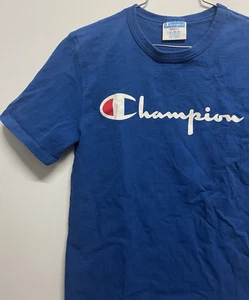 Champion Tee Shirt Men's Small Blue Cotton Casual Spellout Classic Retro Top - Picture 1 of 13