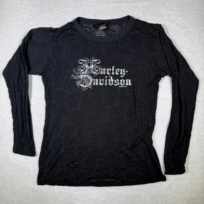 Camiseta Harley Davidson para mujer manga larga con estampado de calaveras negra 2XL Foto 1 de 4