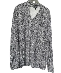 Top de mujer Talbots tejido elástico manga larga estampado animal leopardo negro blanco 3X - Imagen 1 de 8