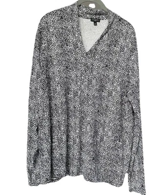Talbots Womens Stretch Knit Long Sleeve Top Animal Print Leopard Black White 3X - Image 1 of 4