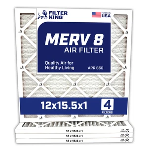 Filter King 12x15.5x1 Air Filter 4-PACK MERV 8 Actual Size 12 x 15.5 x .75" - Picture 1 of 5