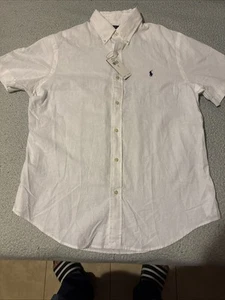 PoloRalphLauren Men ClassicFit Linen/Cotton Short Sleeve Shirt, White, Large NWT - Picture 1 of 5