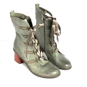 Chelsea Crew Geraldine Victorian Lace Up Leather Booties Boots Green EU 41 US 10 - Picture 1 of 14