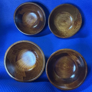 Wooden Set of 4 Salad Bowls Trinket Bowl Candy Dish 7" - Picture 1 of 3