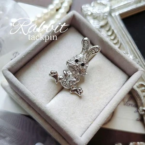 Broche de solapa de conejo pavé - conejito tono plata brillante - Imagen 1 de 15