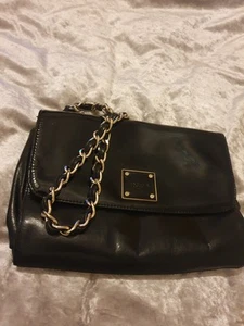 Black leather genuine Jaeger London ladies Shoulder handbag With Gold Accents - Picture 1 of 15