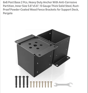 6x6 Post Base 2 Pcs, Heavy Duty Anchor With Anti-Corrosive Partition, Inner - Picture 1 of 11