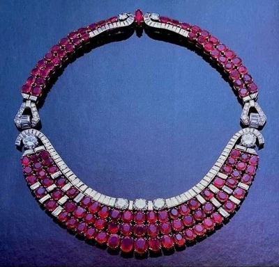 Stunning Regal 70 Carat Ruby and 29.12 Carat White CZ 925 Silver Choker Necklace - Image 1 of 4
