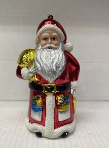 Vintage 8” Santa W/ Gifts Bag Centerpiece Ornament Plastic Shiny Christmas Decor - Picture 1 of 10