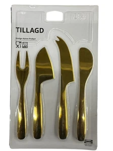 New IKEA TILLAGD 4 Piece Brass Color Cheese Knife Set 206.061.40 - Foto 1 di 1