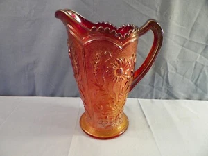 Imperial Sunset Ruby Red Carnival Glass Field Flower Water Pitcher - Picture 1 of 8